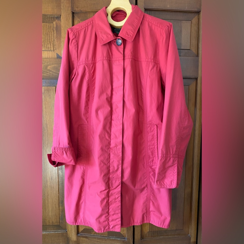 Eddie Bauer medium-weight trench coat, size L, rosey pinky-peach color